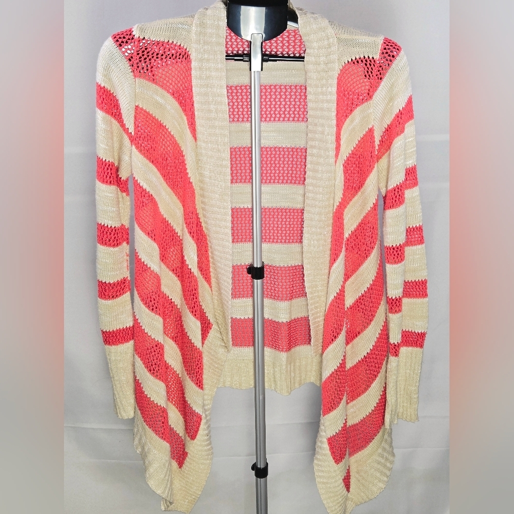 Vintage Y2K Say What? Open Knit Soft Grunge Striped Cardigan, Size Large